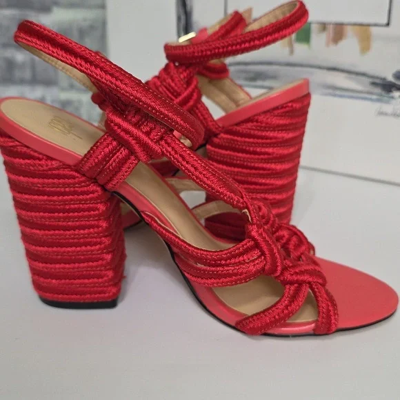 CAbi Tip Toe Red Rope Strappy Block Heel Ankle Strap Sandals Size 7 Style 6012 - Picture 7 of 13